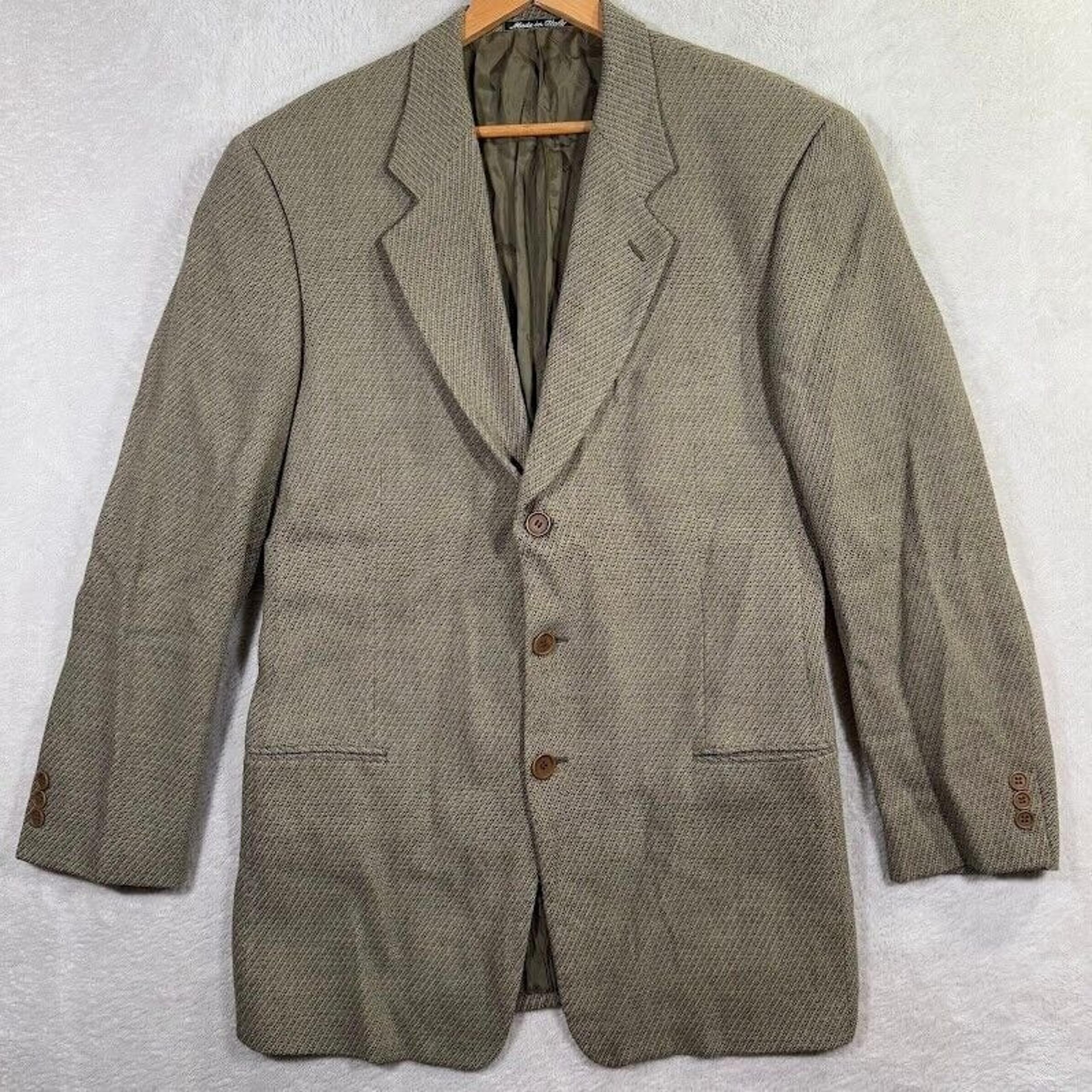 Mani by Giorgio Armani Wool Blazer Hopsack Mens 43L Taupe Jacket Sport Coat EUC