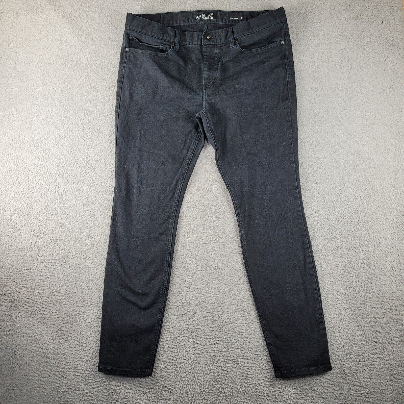 Rude Jeans Mens 38x32 Black Denim Super Skinny Goth Bikercore Rocker Grunge