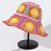Multi Bright Printed Floral Straw Crochet Hat OS New