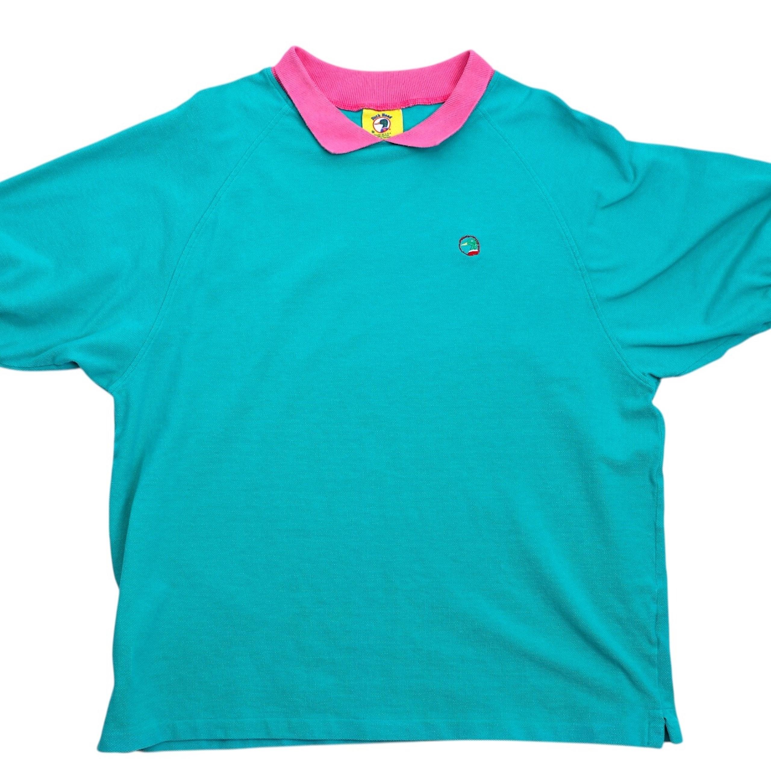 Vintage Duck Head Men's M Teal Pink Polo Shirt Raglan Sleeve Cotton USA