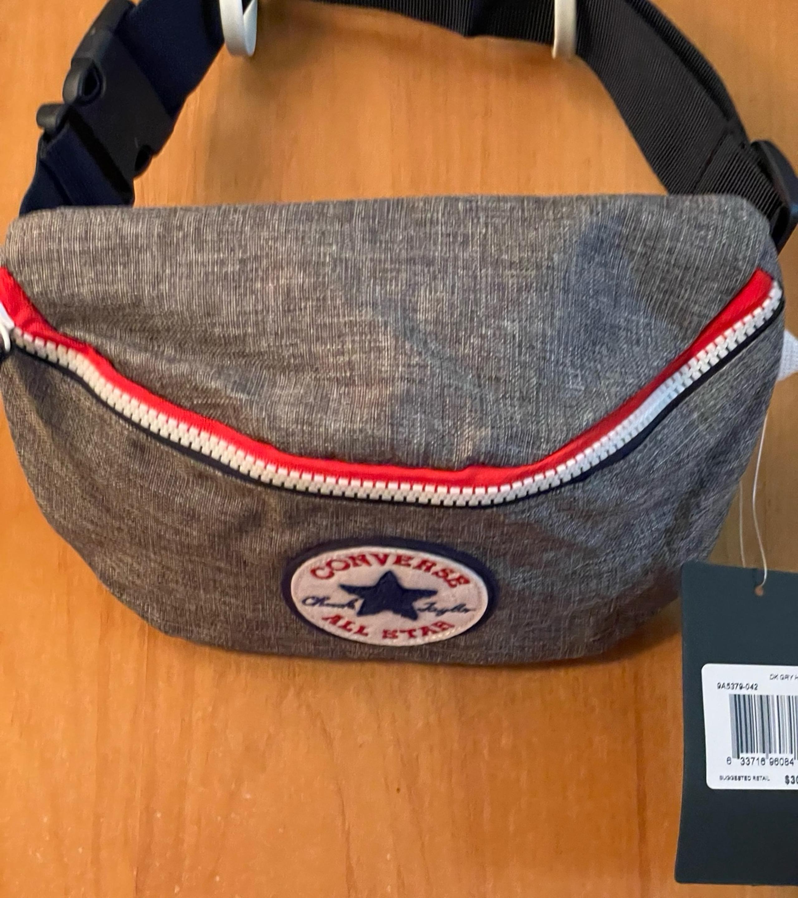 Converse ALL STAR Unisex Fanny Pack Gray Heather Red Trim Adjustable Embroidered