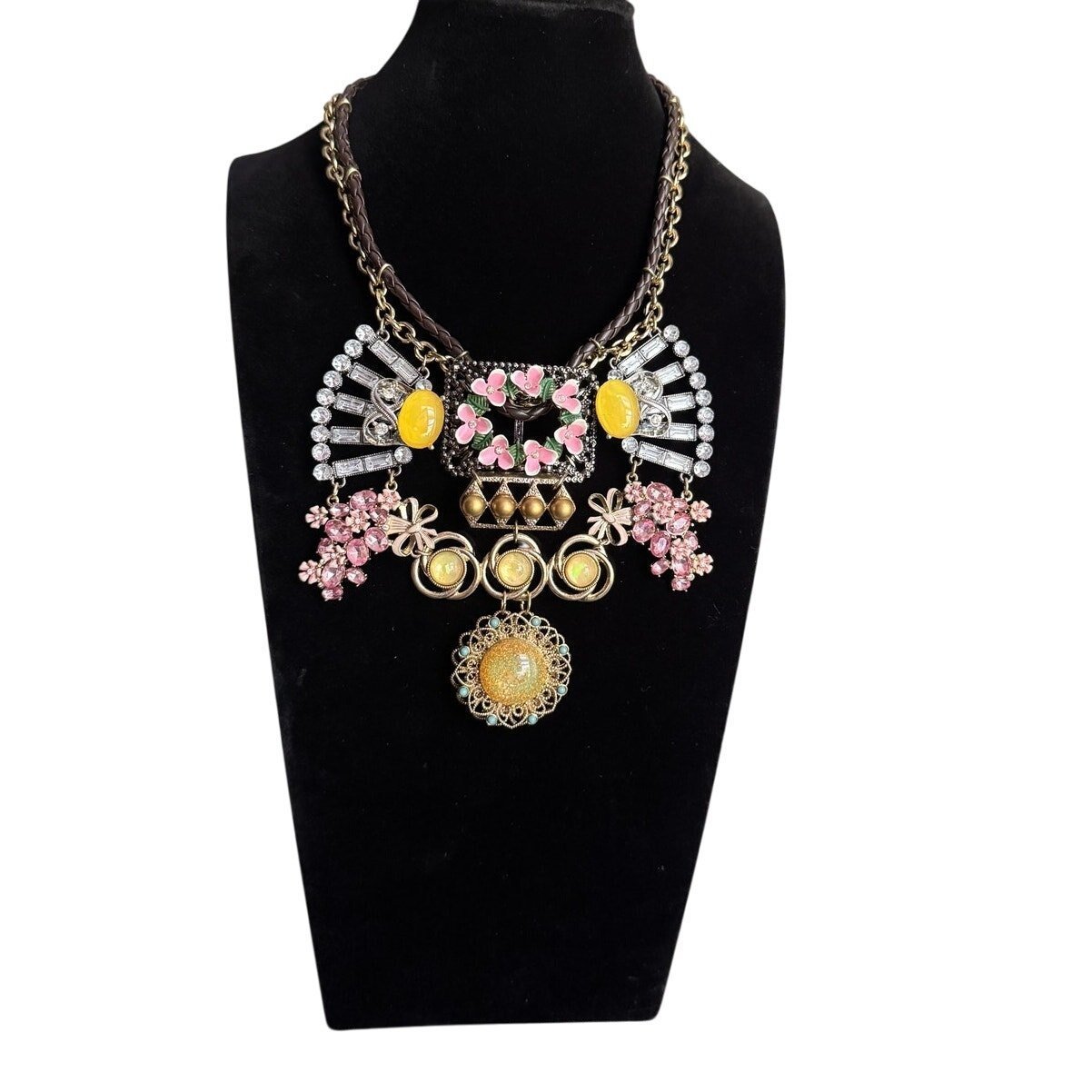 Betsey Johnson Vintage Bling Flower Buckle Bohemian Statement Necklace