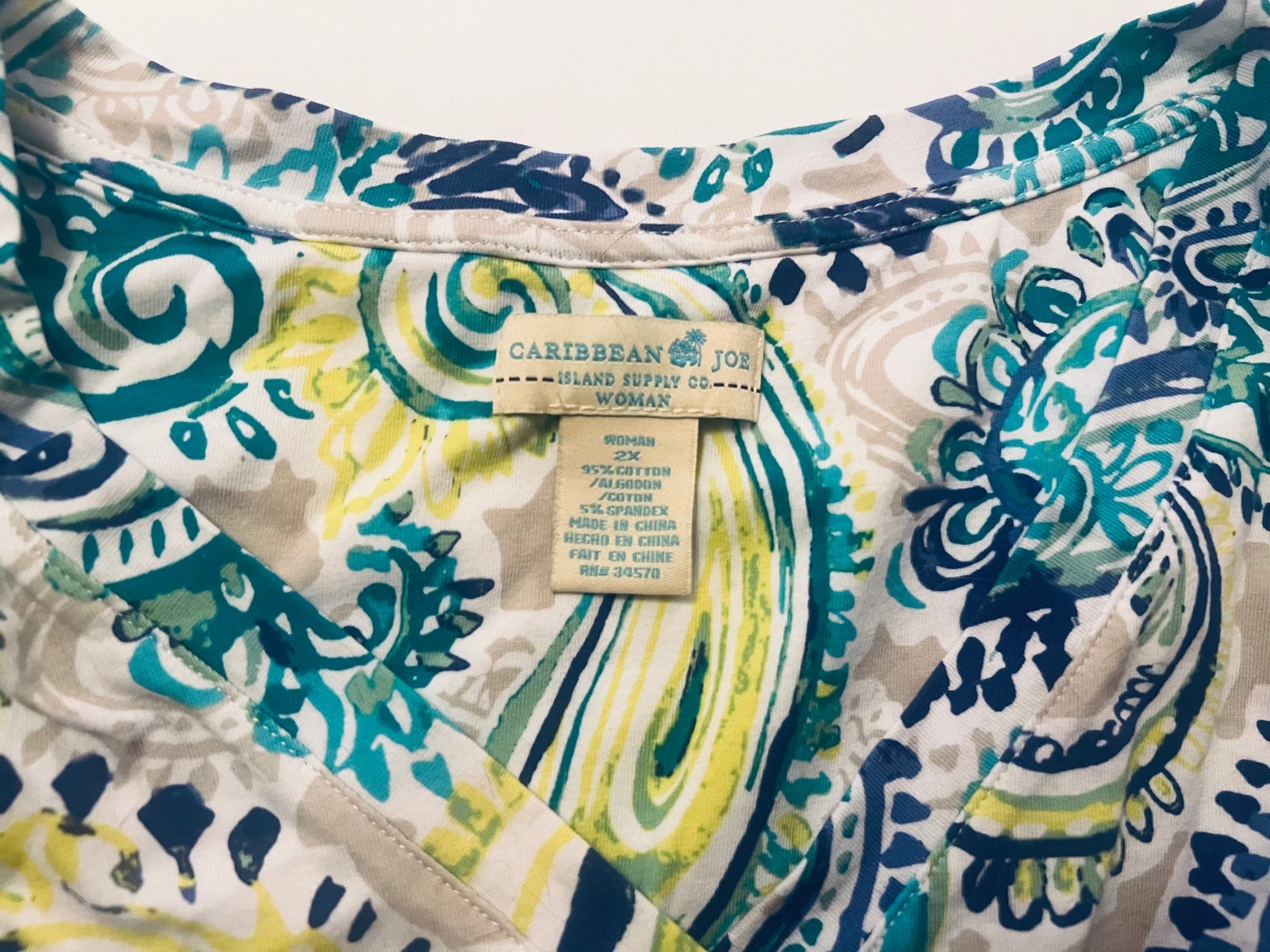 New Caribbean Joe Pappagallo Teal Top 2x