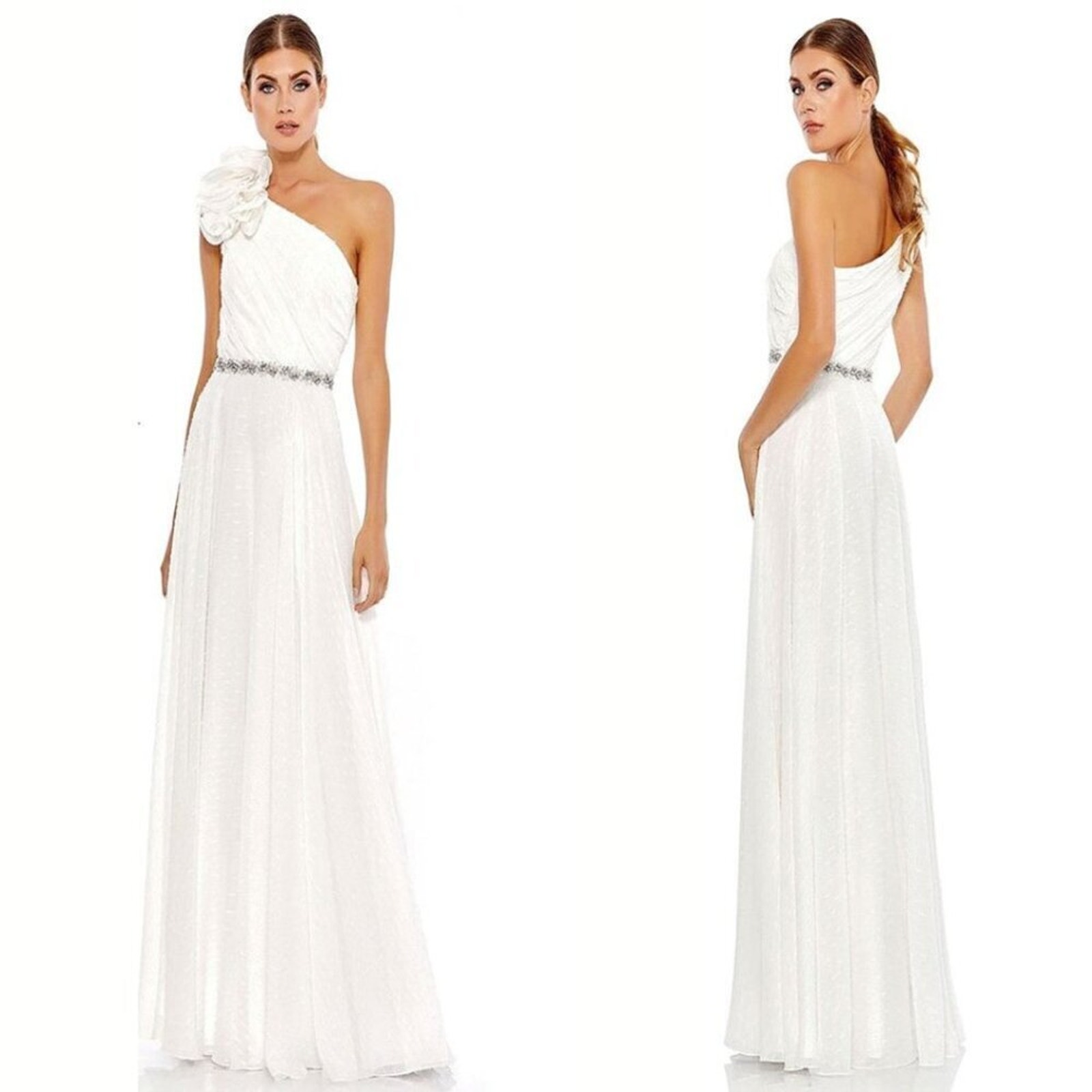 【MAC DUGGAL】ロングドレス ホワイト ノースリーブ シフォン Mac Duggal White A Line Chiffon Long Dress 12 Maxi