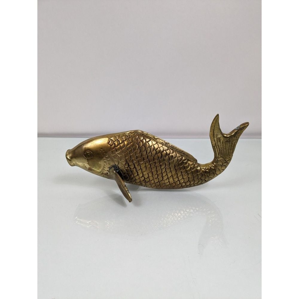 Brass Koi Fish Metal Gold Home Decoration Vtg MCM Statue Figurine Animal Decor