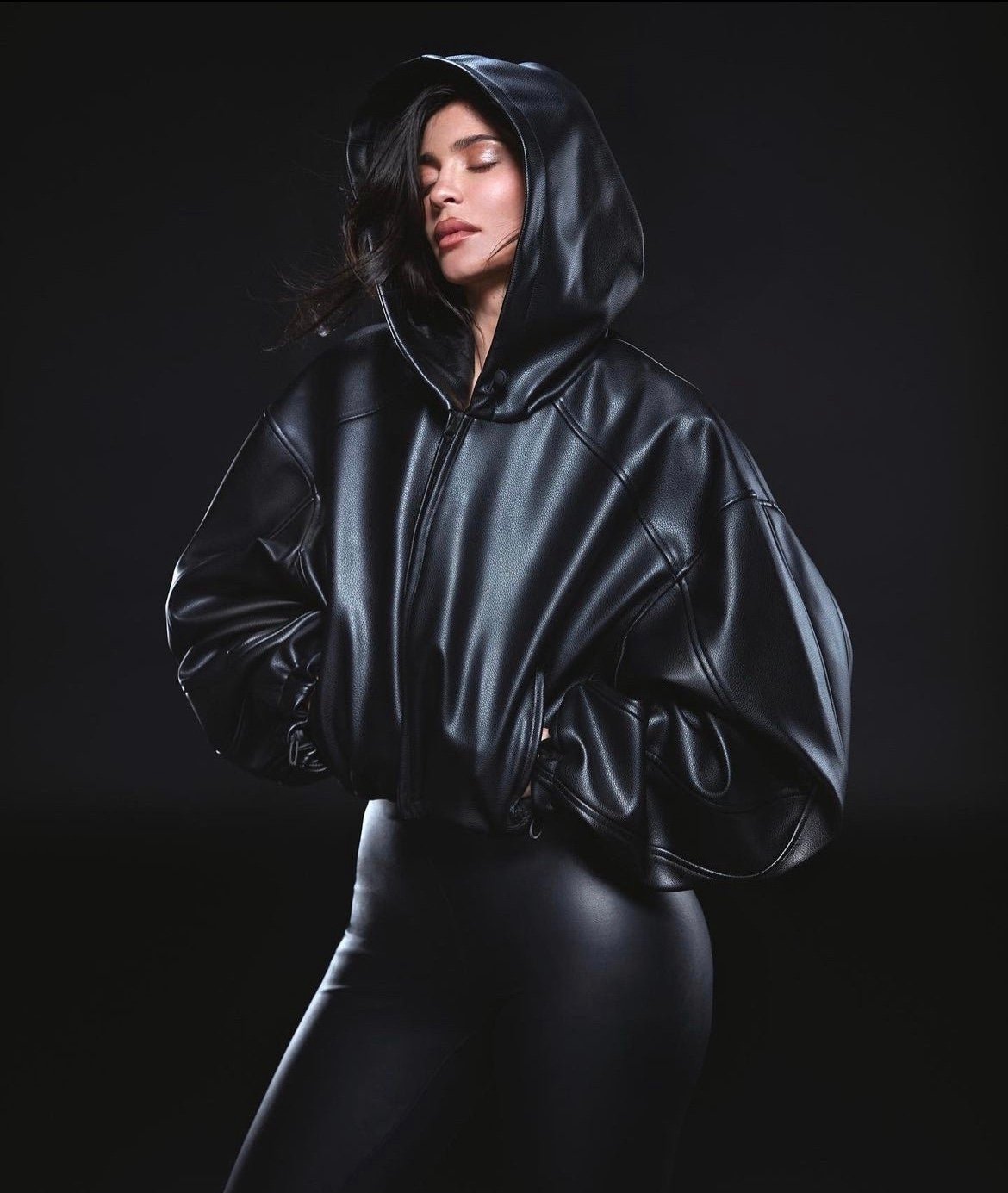 NEW KYH SOLD OUT Faux Leather Cropped Hooded Jacket