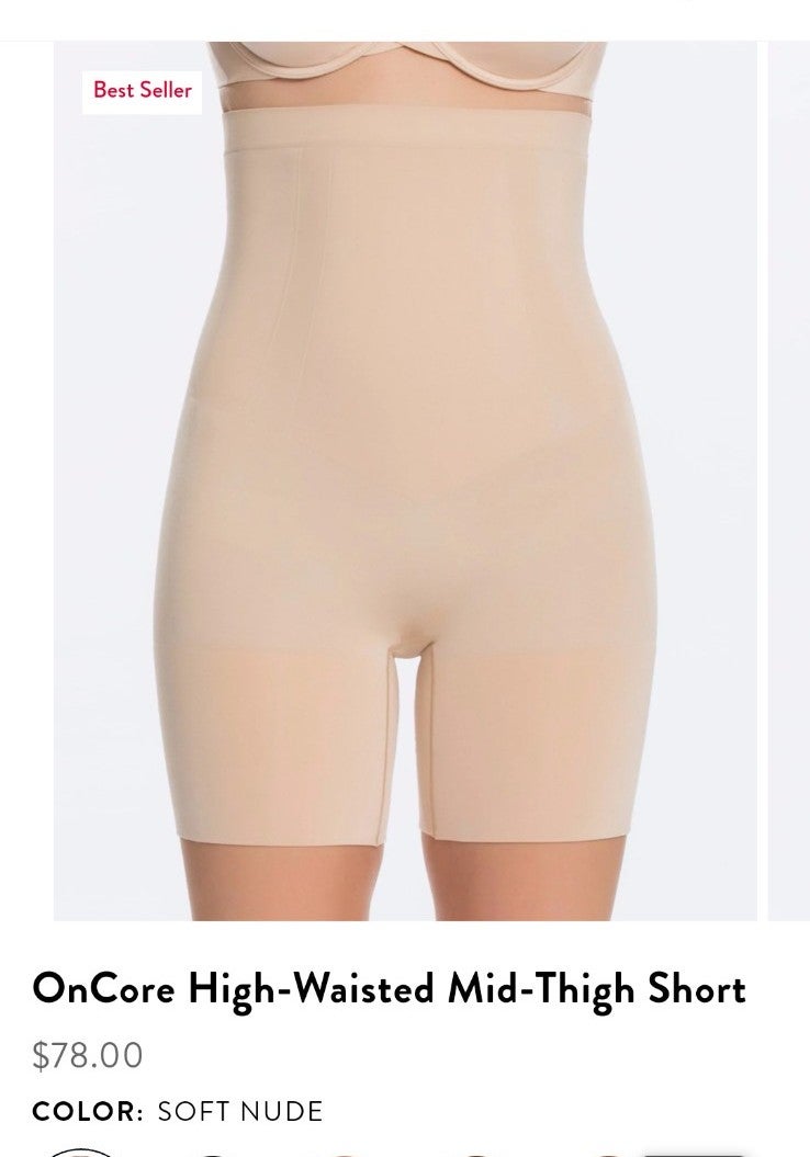 SPANX OnCore High-Waisted Mid-Thigh Short Soft Nude Women's MEDIUM