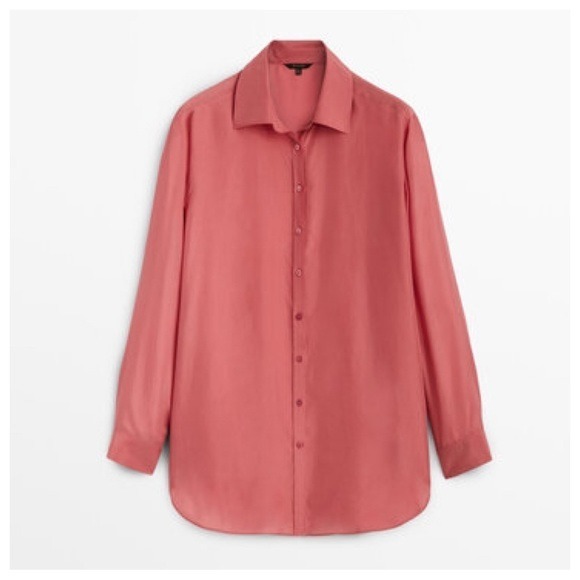 NWT. Massimo Dutti Pink Plain 100% Silk Shirt/Blouse. Size S.