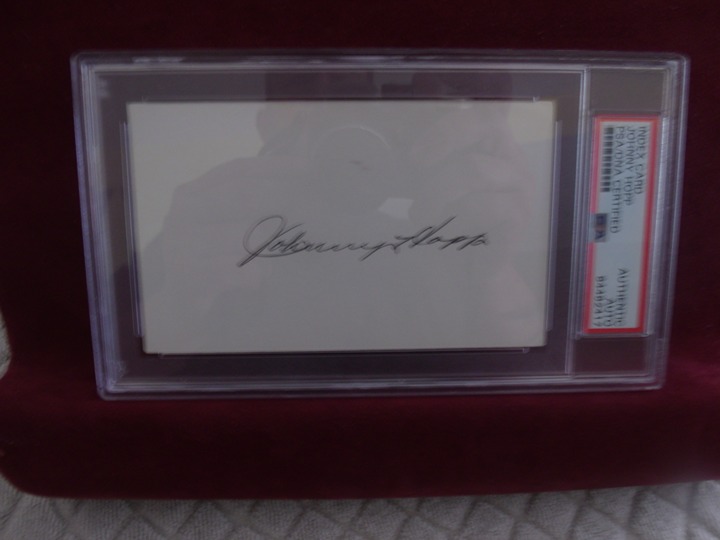 JOHNNY HOPP 1939-52 HAND SIGNED INDEX CARD SLABBED AUTHENTIC PSA/DNA