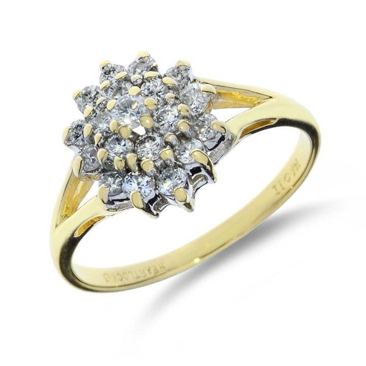 Vintage 14K Yellow Gold .60ctw Natural Diamond Circle Cluster Ring GR-2903