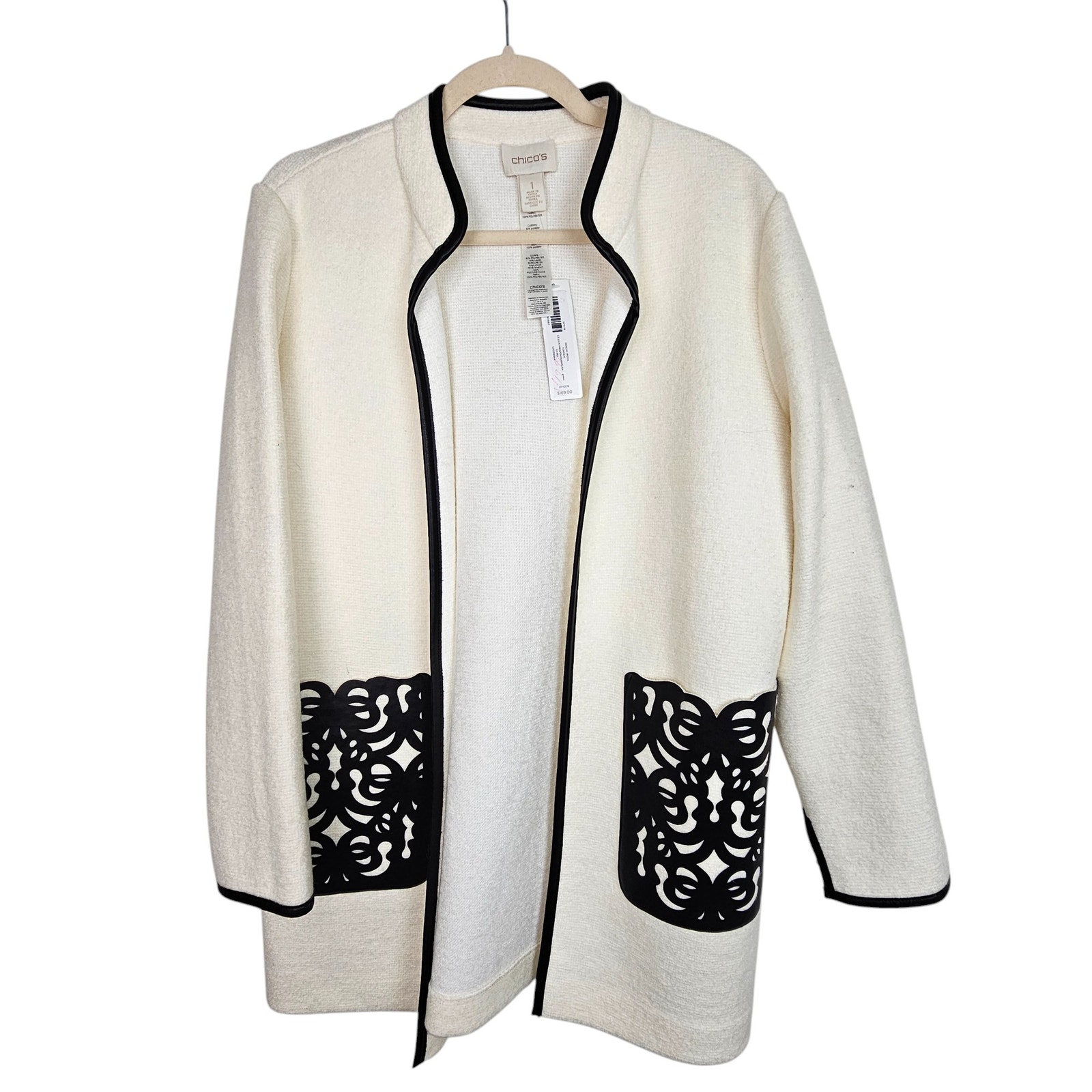 Chico's Jacket Boiled Wool Jacket Women 1 Ivory Open Front Jacket Women NEW