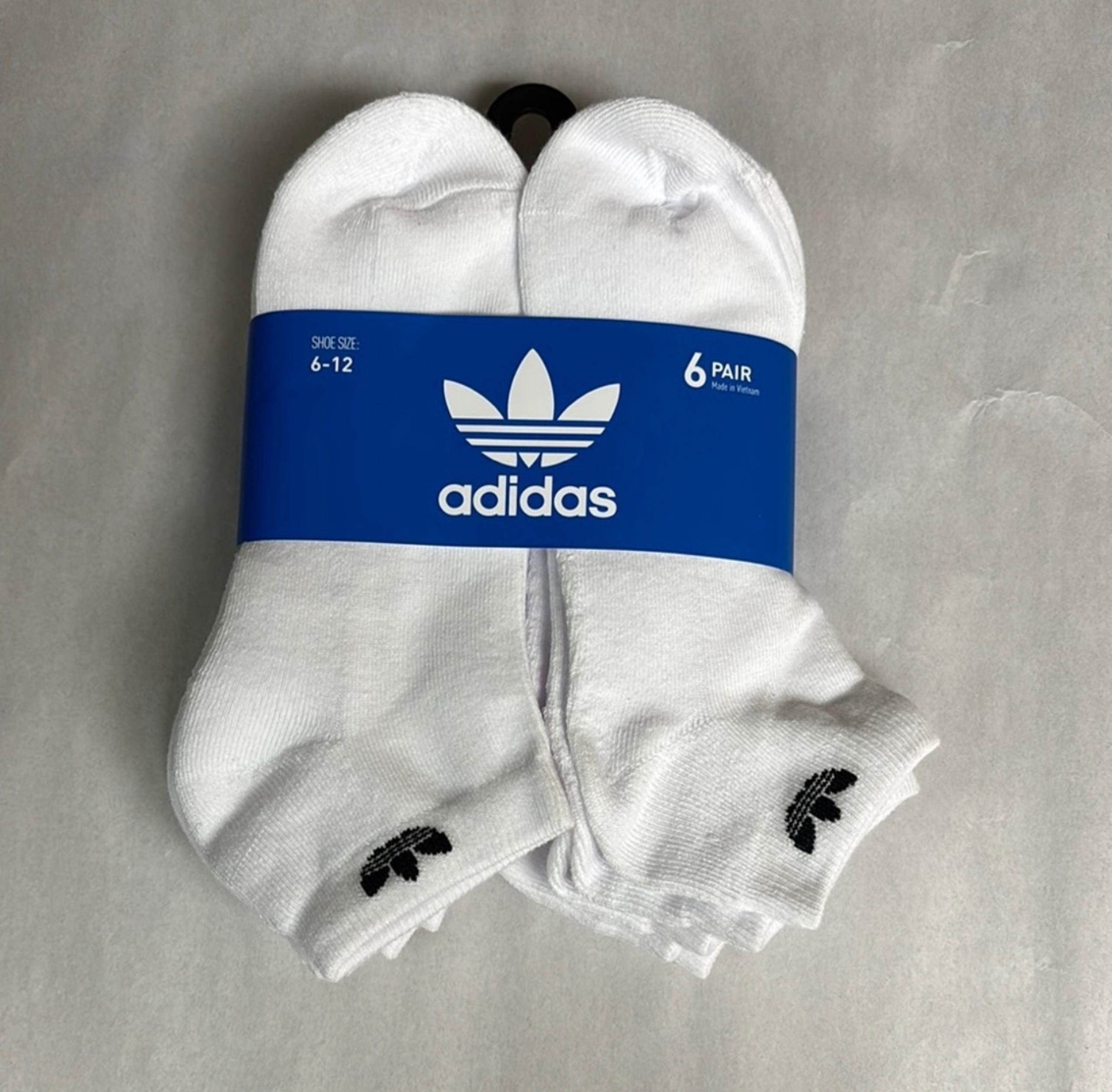 New Adidas Socks Men’s 6 Pair White Low Cut Casual Athletic Activewear Socks
