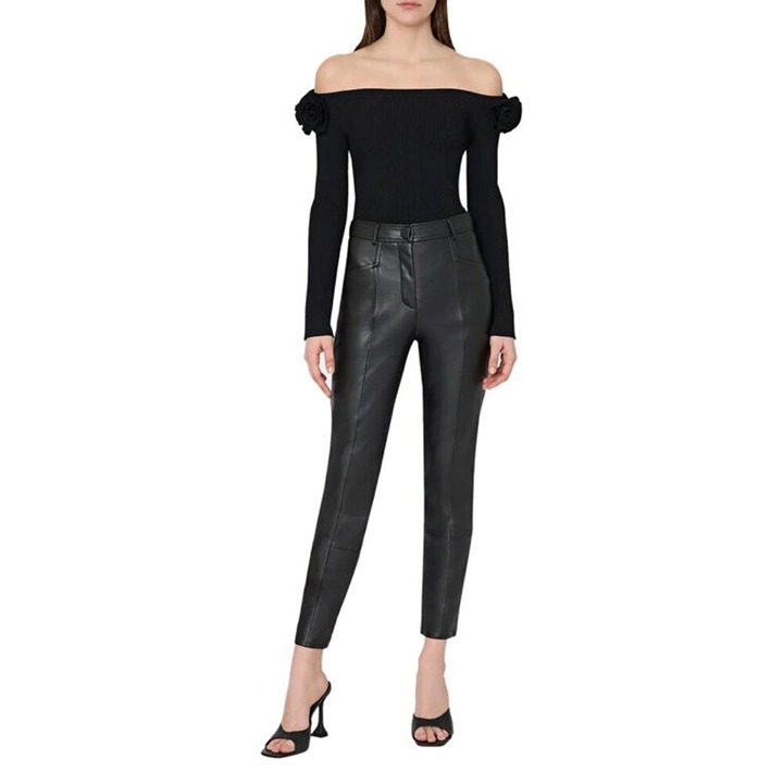 NWT New 425 Milly Rue Faux Leather Black Pants Size 29