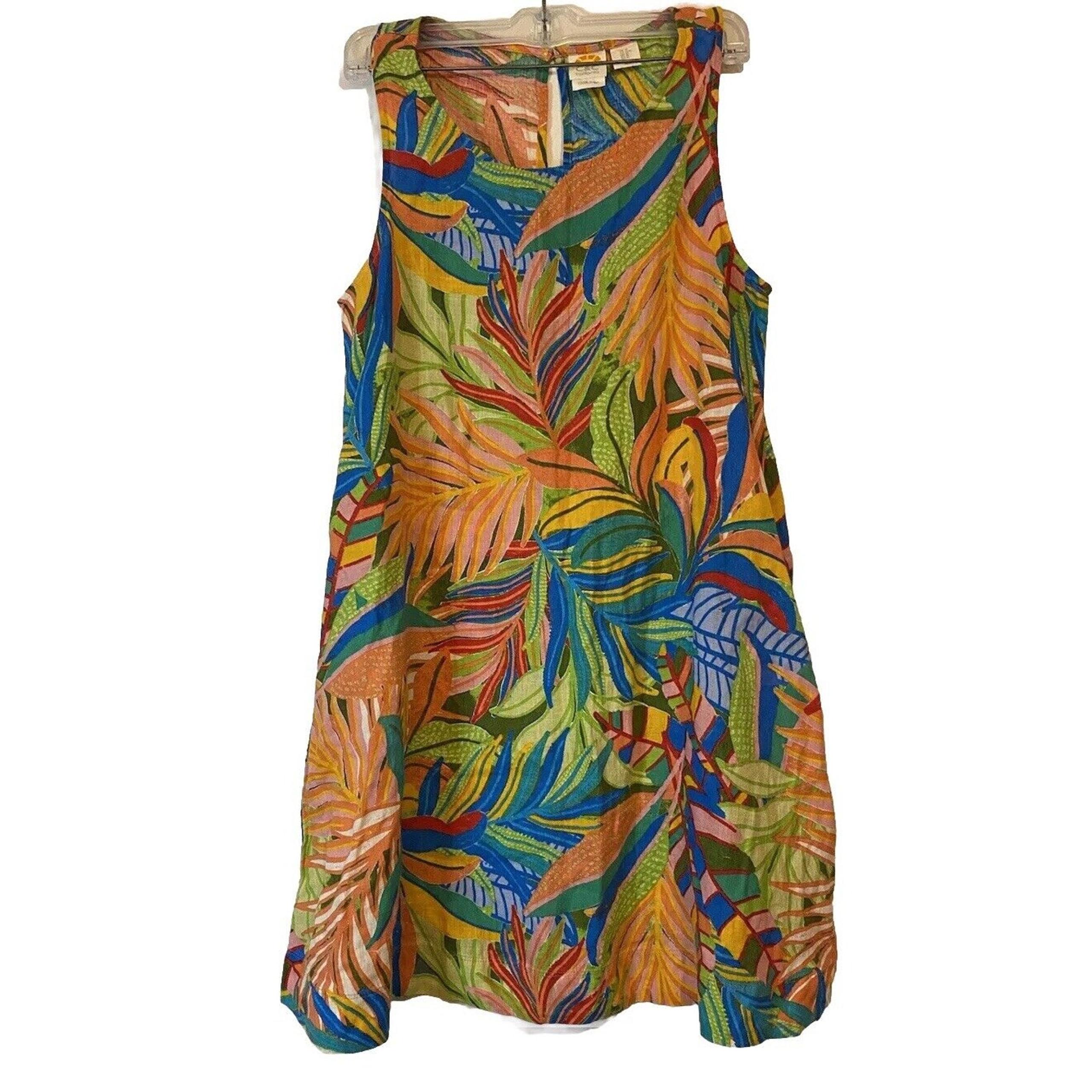 C&C California Sleeveless Multicolor Linen Dress Pockets Sz M India Women’s