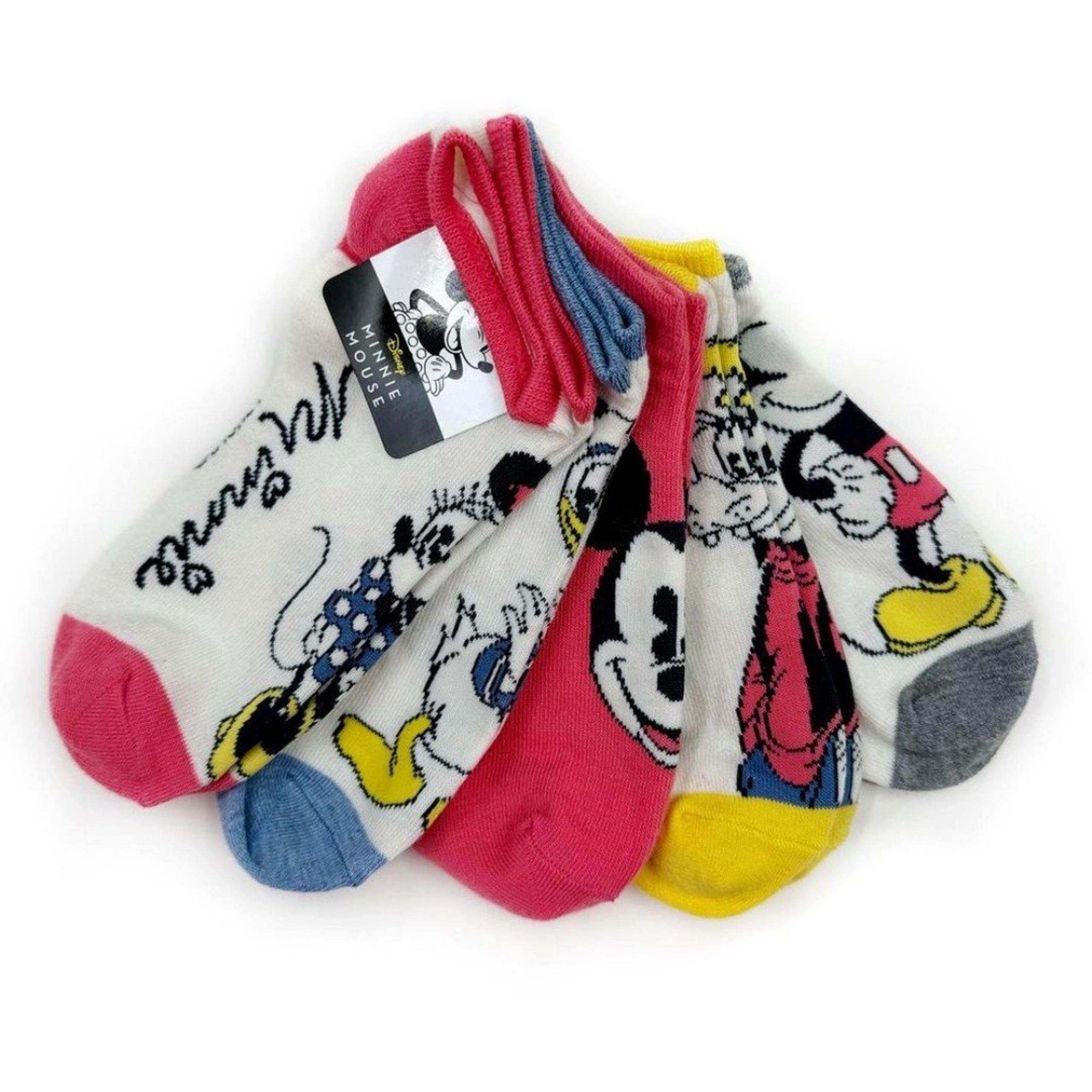 Disney Mickey Minnie Mouse No Show Sicks Goofy Donald Duck 5 Pairs Womens Gift