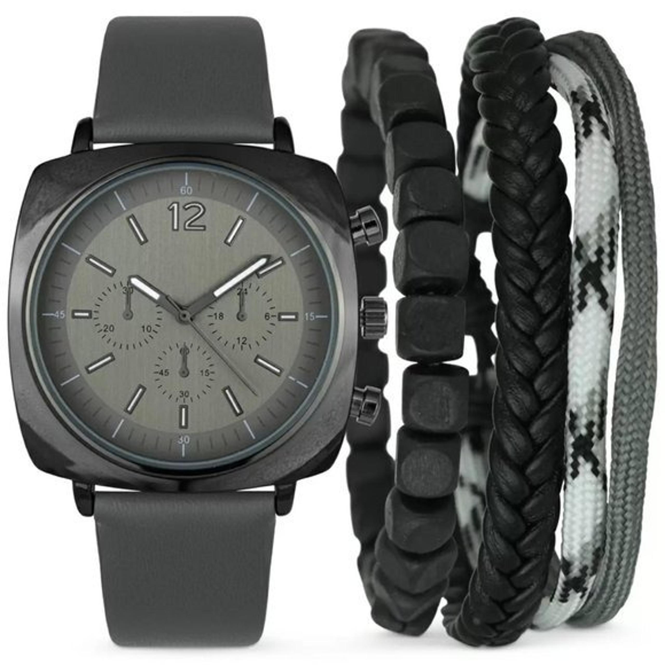 Men's Faux-Leather Strap Watch & 3-Pc Set in Gray - INC International Concepts