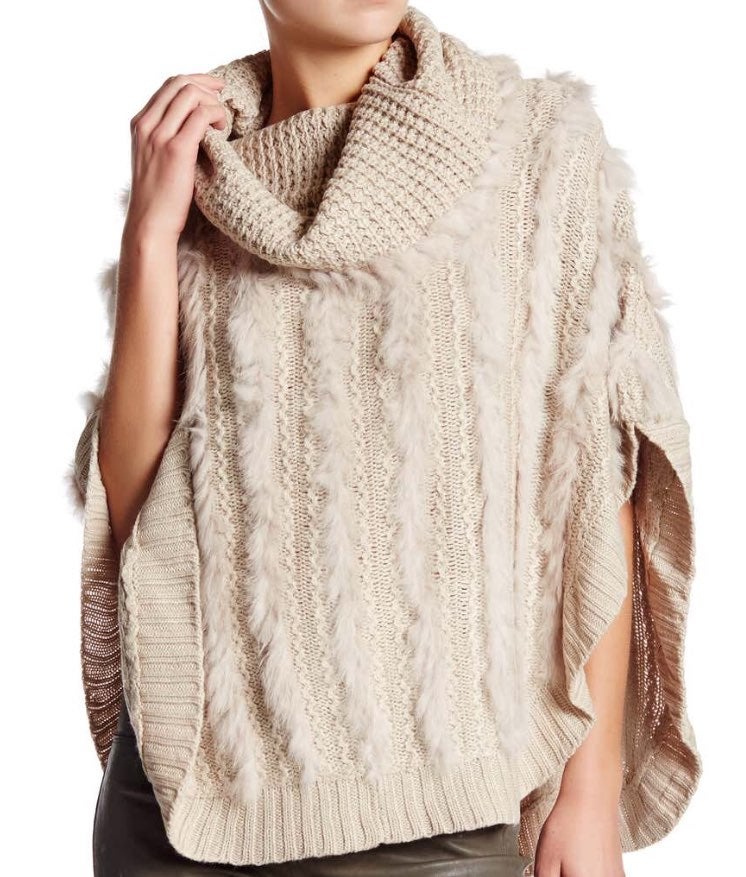 Dolce Cabo Genuine Rabbit Fur Poncho