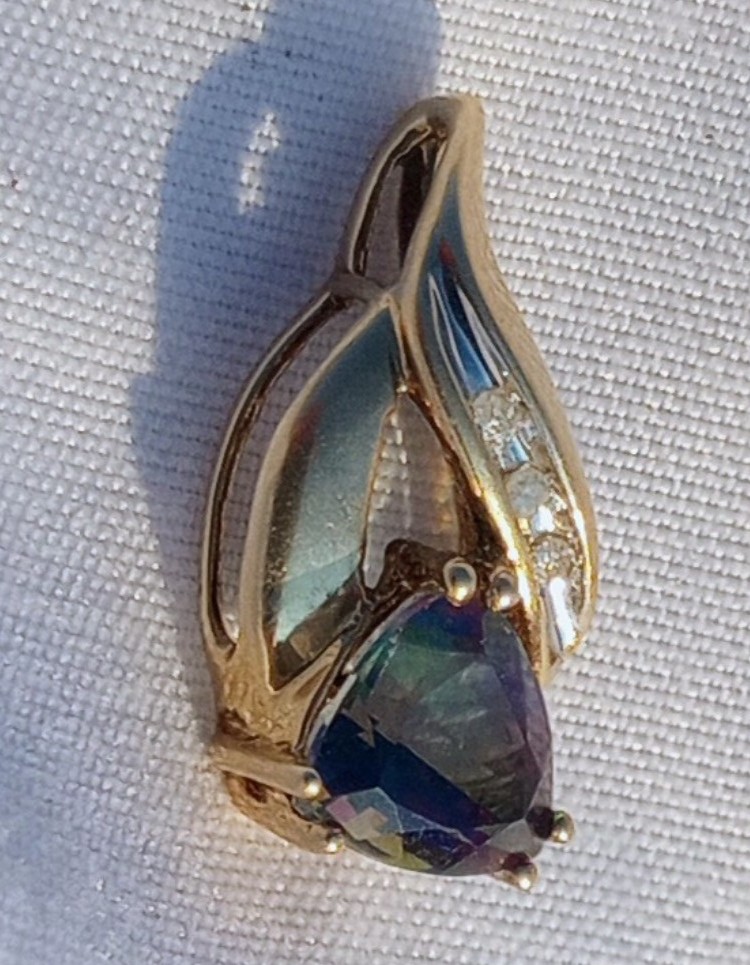 Mystic Topaz and Diamond 10k Pendant