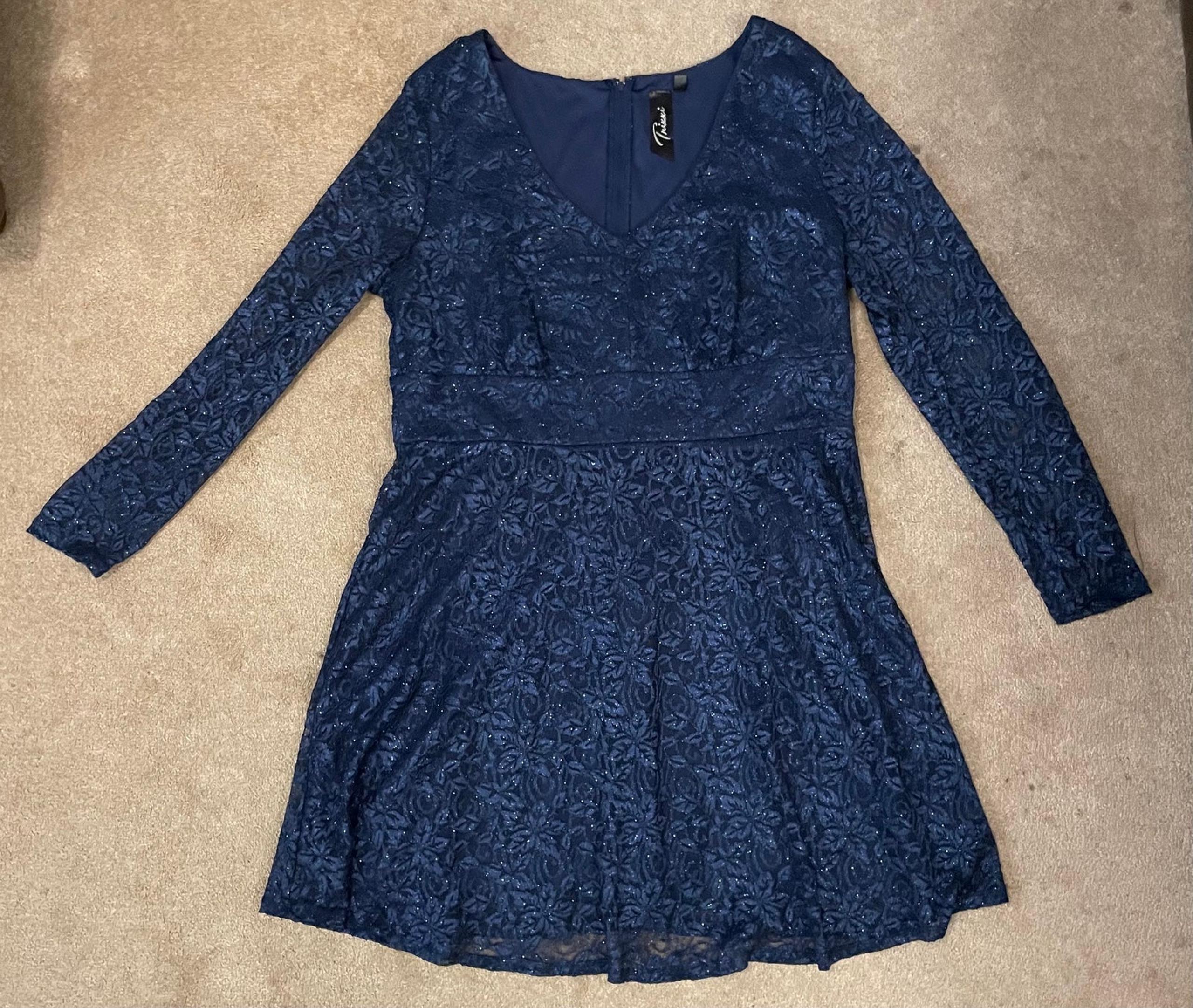 Trixxi Navy Blue Long Sleeve Sparkle Blue Dress 20W