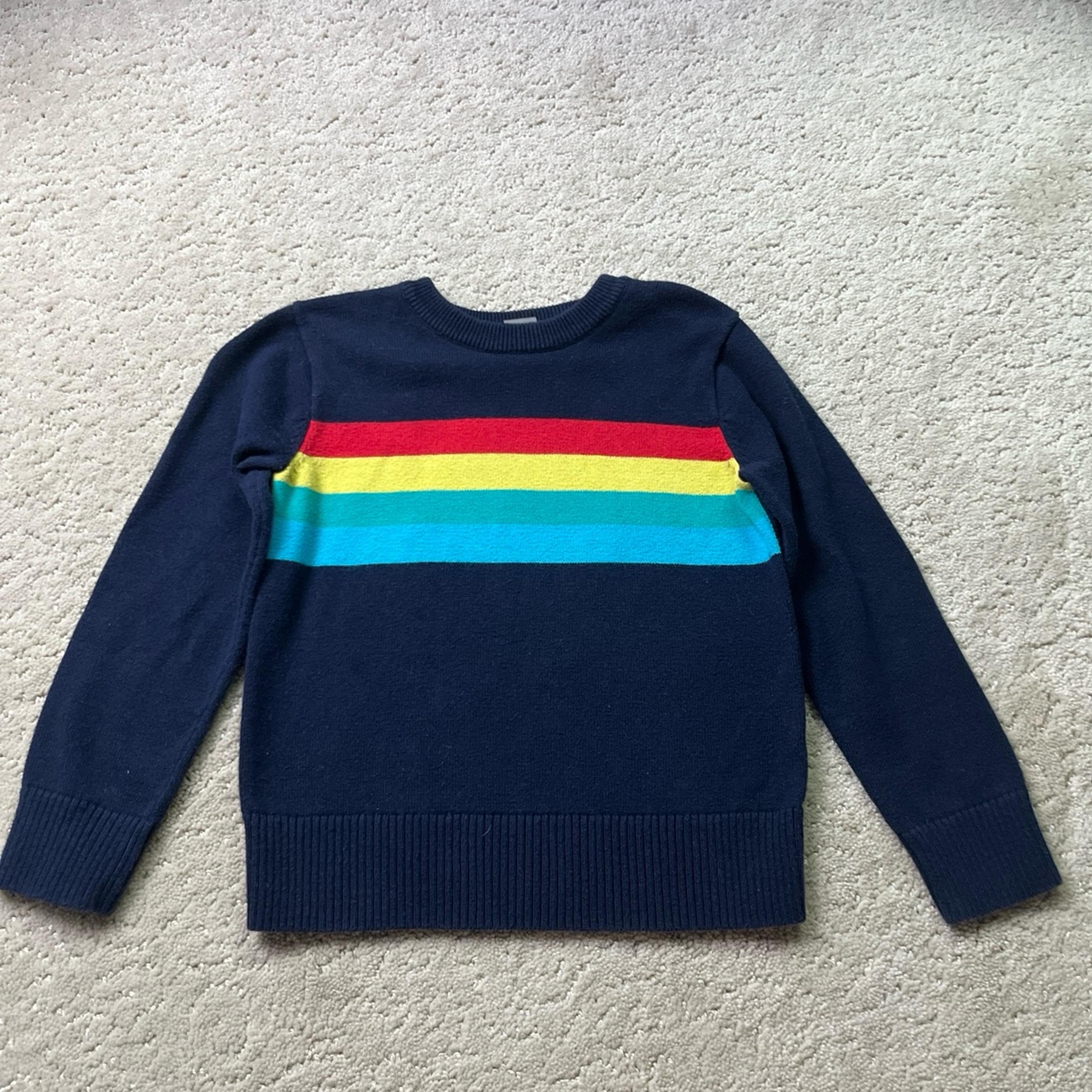 Primary Rainbow Stripe Cotton Sweater Navy Blue 3