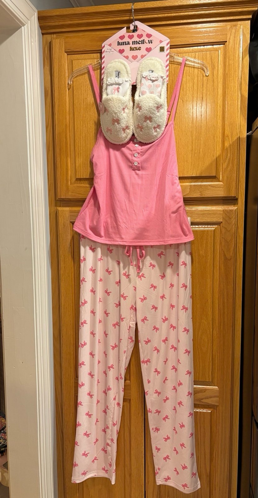 Pink Bow Pajama and Slipper Set