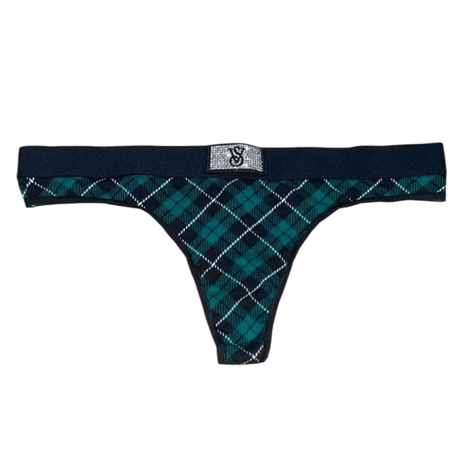 Victoria's Secret Shine Patch Thong Spruce Holiday Plaid Size Medium