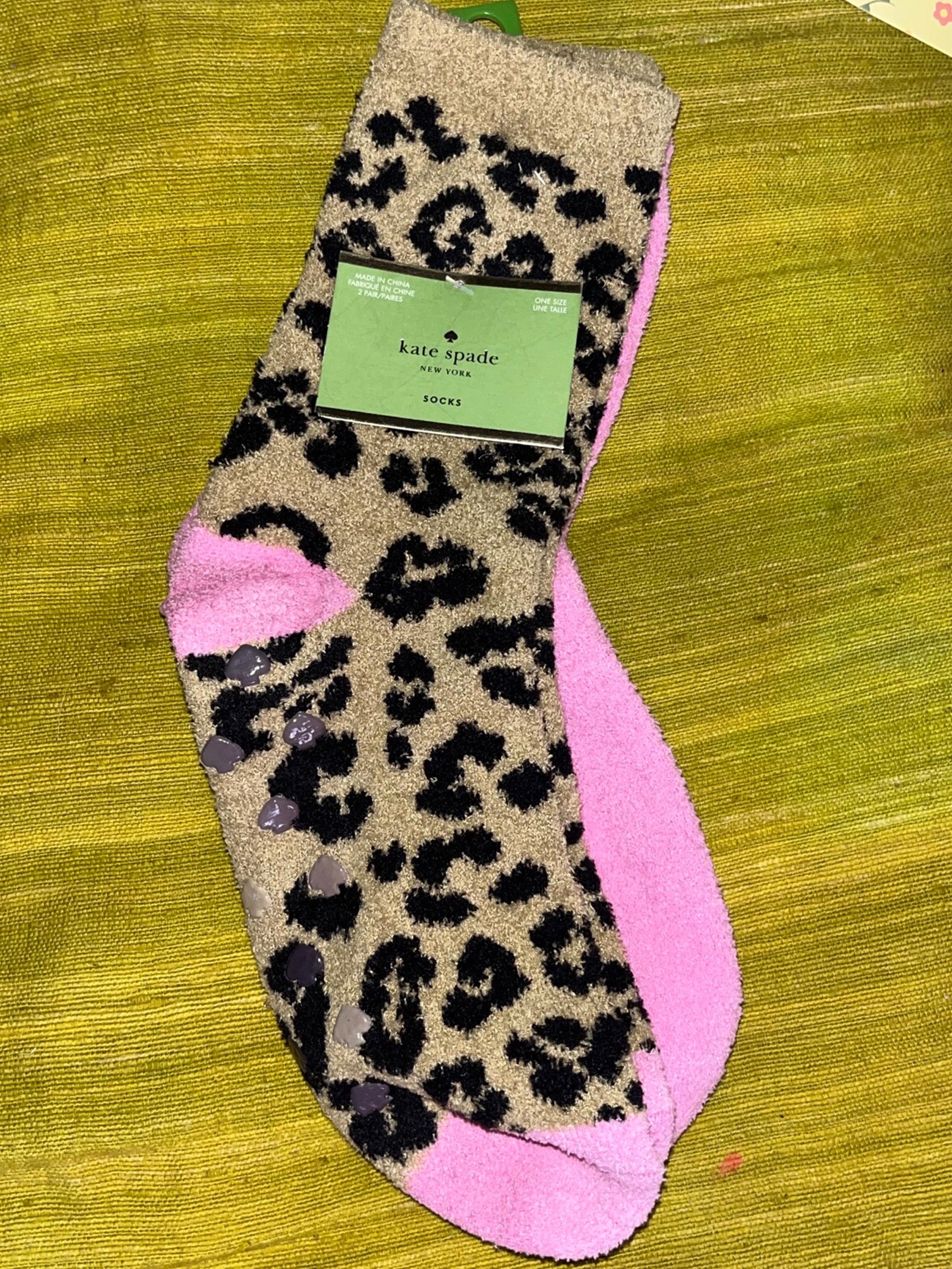 Kate Spade Pink & Leopard Print Socks 2 Pair Set NWT NEW