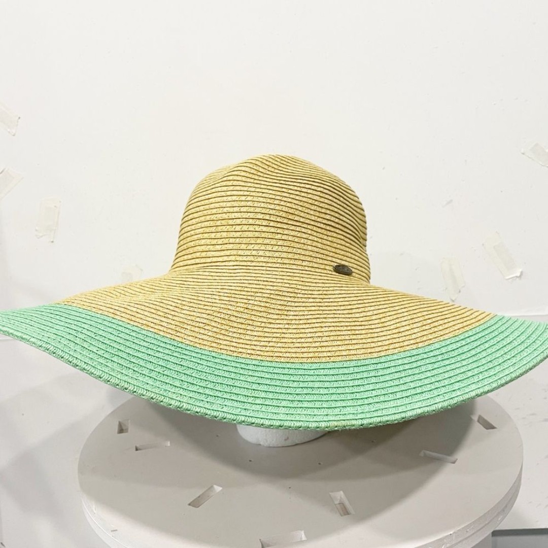 Papillon Womens Straw Sun Hat Extra Wide Brim Color Block Beach Costal Vacation