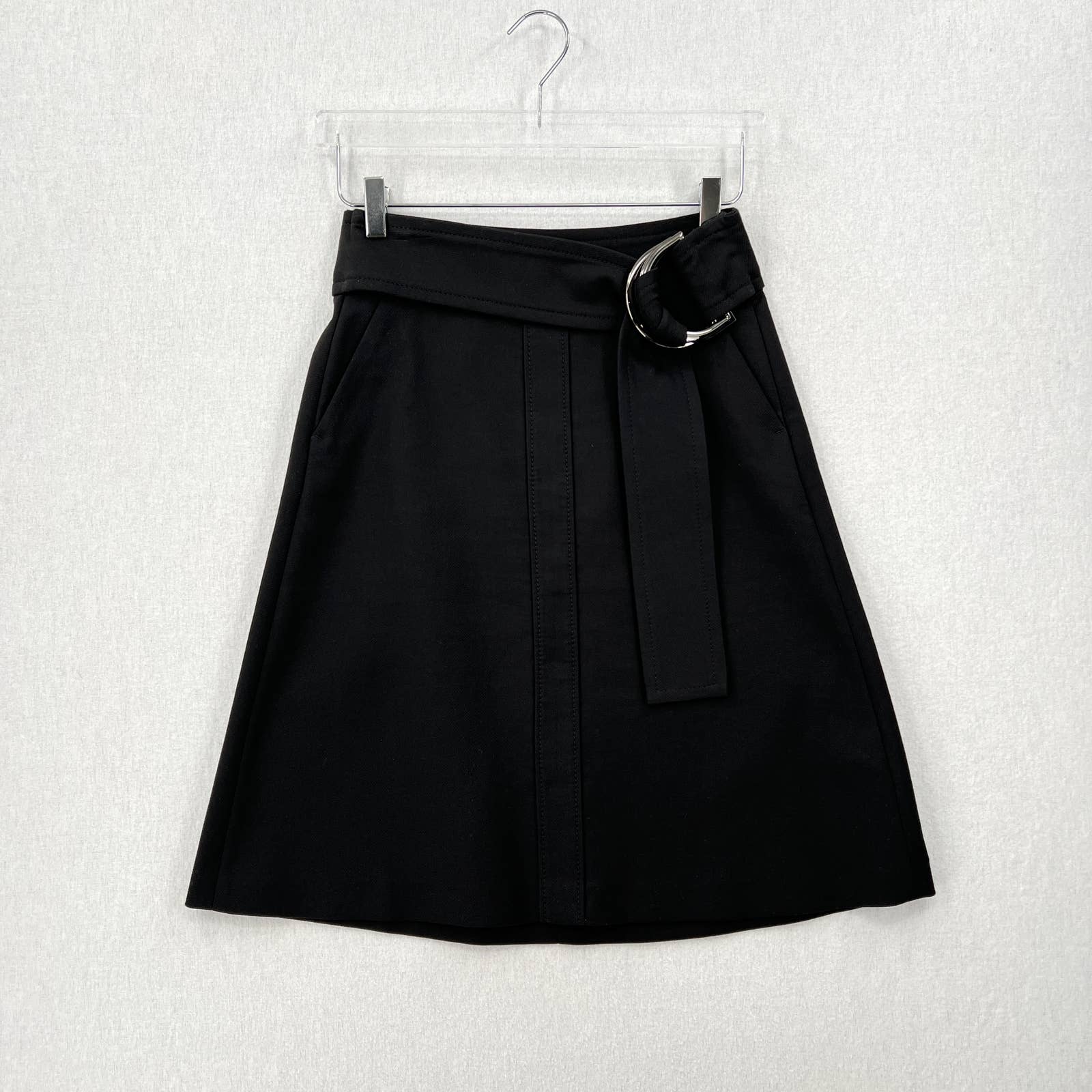 DOROTHEE SCHUMACHER Skirt Womens Size 1 XS Black A-line Belted Cotton Twill Knee