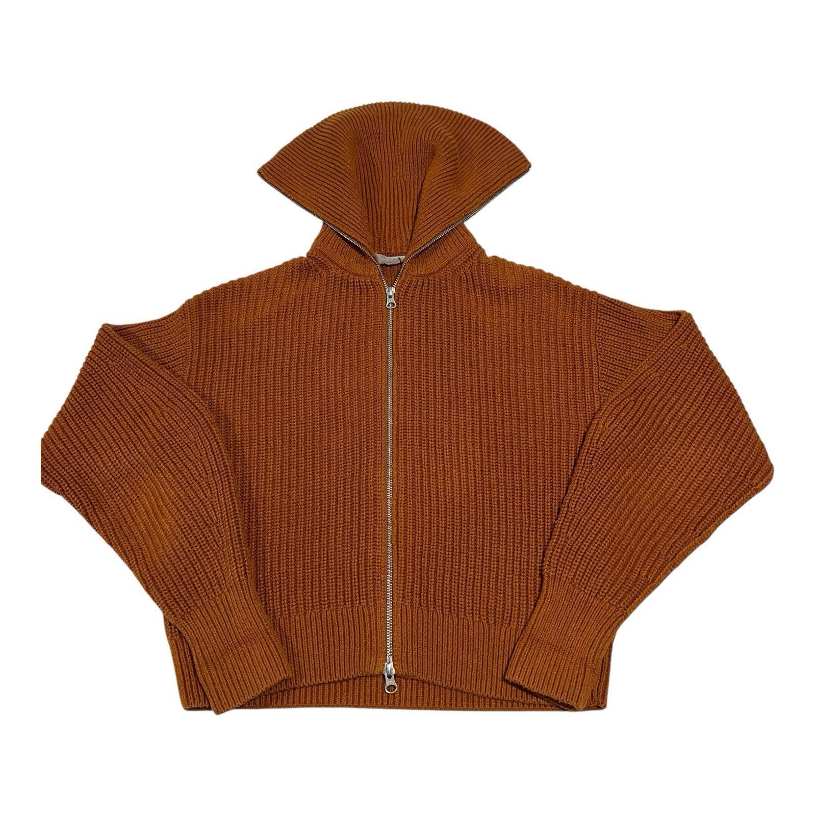 Everlane Organic Cotton Chunky Cardigan Full Zip Orange Knit Sweater Size M