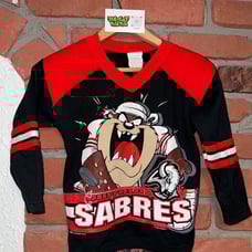 Vintage 1997 NHL Sportonics Buffalo Sabres TAZ Goathead Black/Red L/S T-Shirt M
