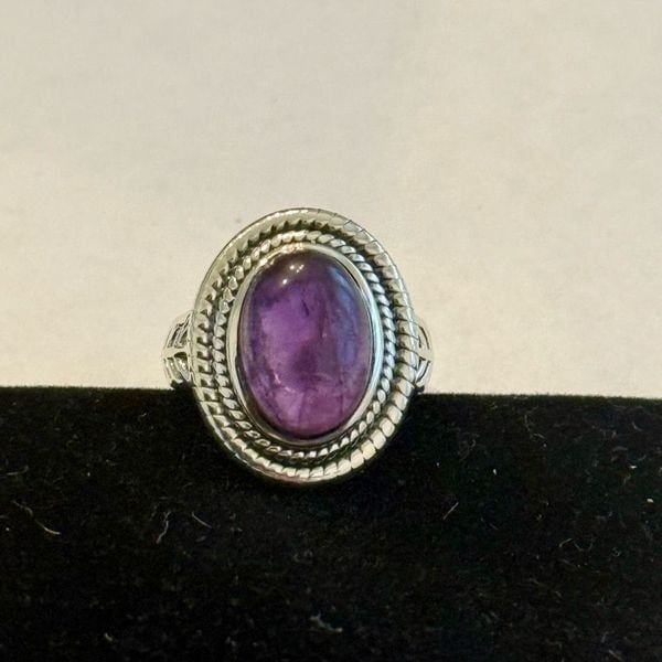 Natural Amethyst Cabochon Solitaire Sterling Silver Ring Oval Cut Bold New
