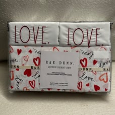Rae Dunn Watercolor Love Hearts Queen Sheet Set NEW