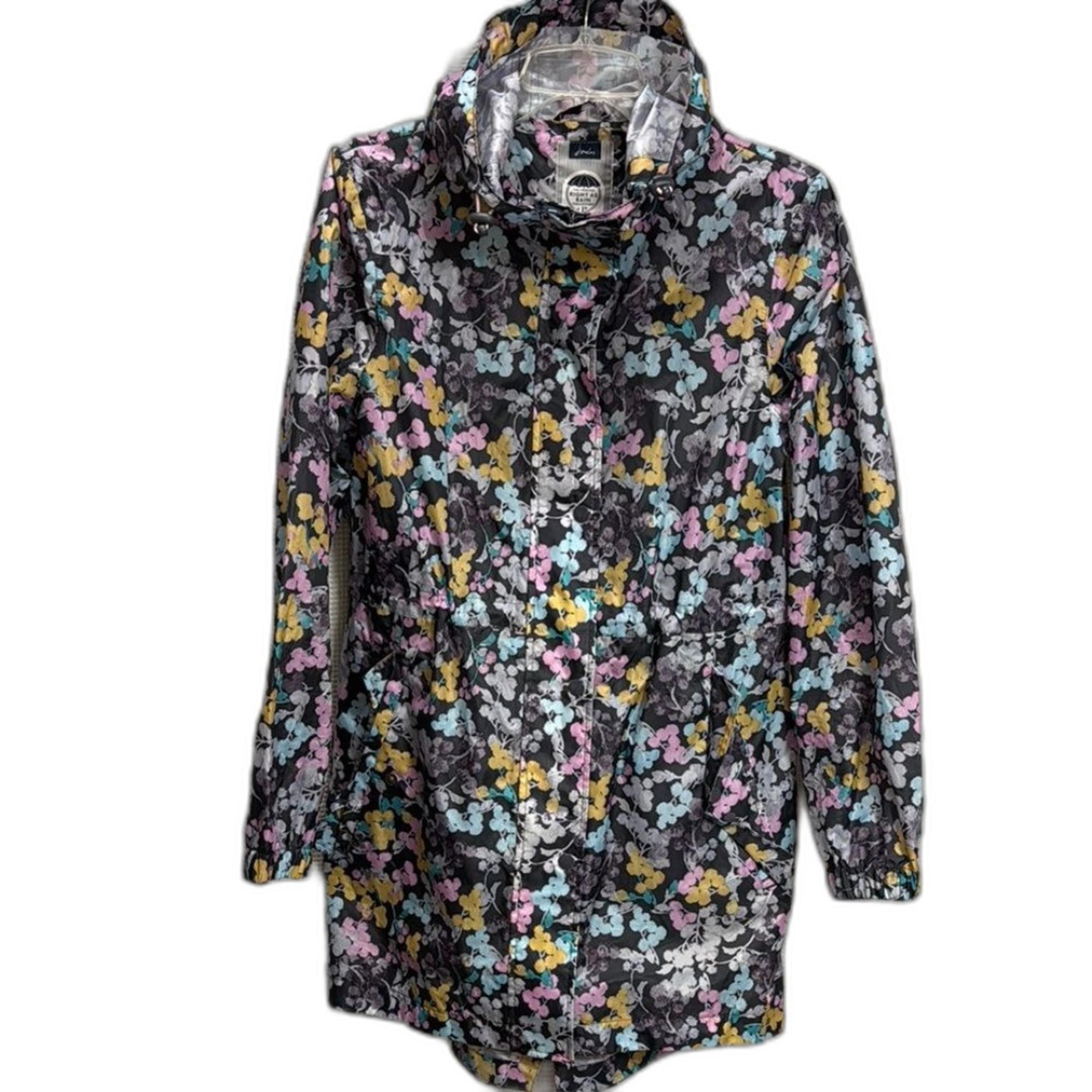 Joules Golightly Grey Ditsy Raincoat SZ 4 Travel packable floral spring EUC