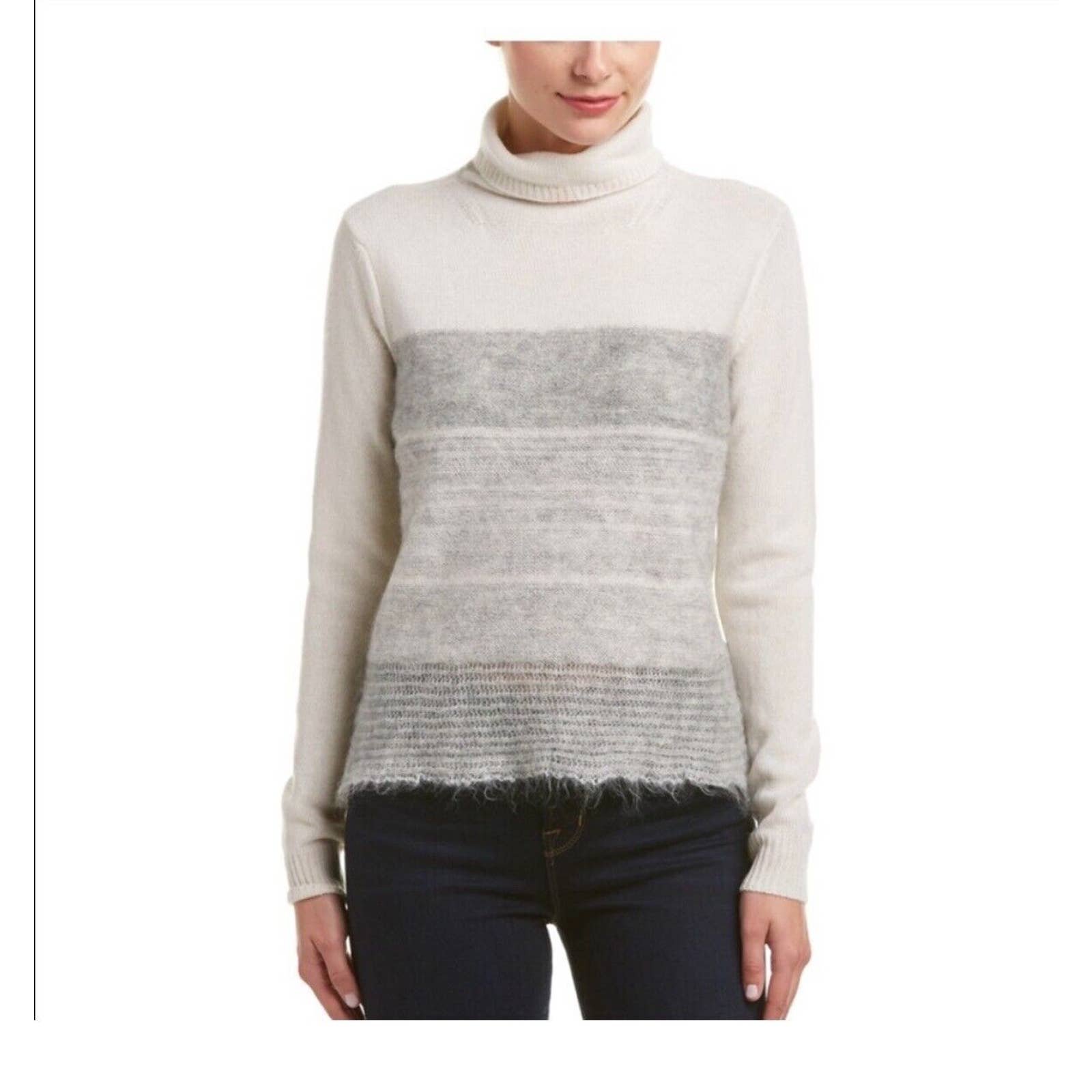Rebecca Taylor Knit Sweater Wool Cashmere Blend Cowl Neck Fringe Hem Size M