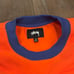 Stussy Fleece Pullover Mens Medium Orange Crew Neck Sweatshirt Blue Trim