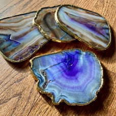 NEW 4Pc Electroplated Agate Coaster Set – Natural Purple