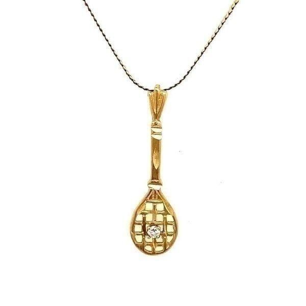 14k Diamond Racket Pendant Necklace
