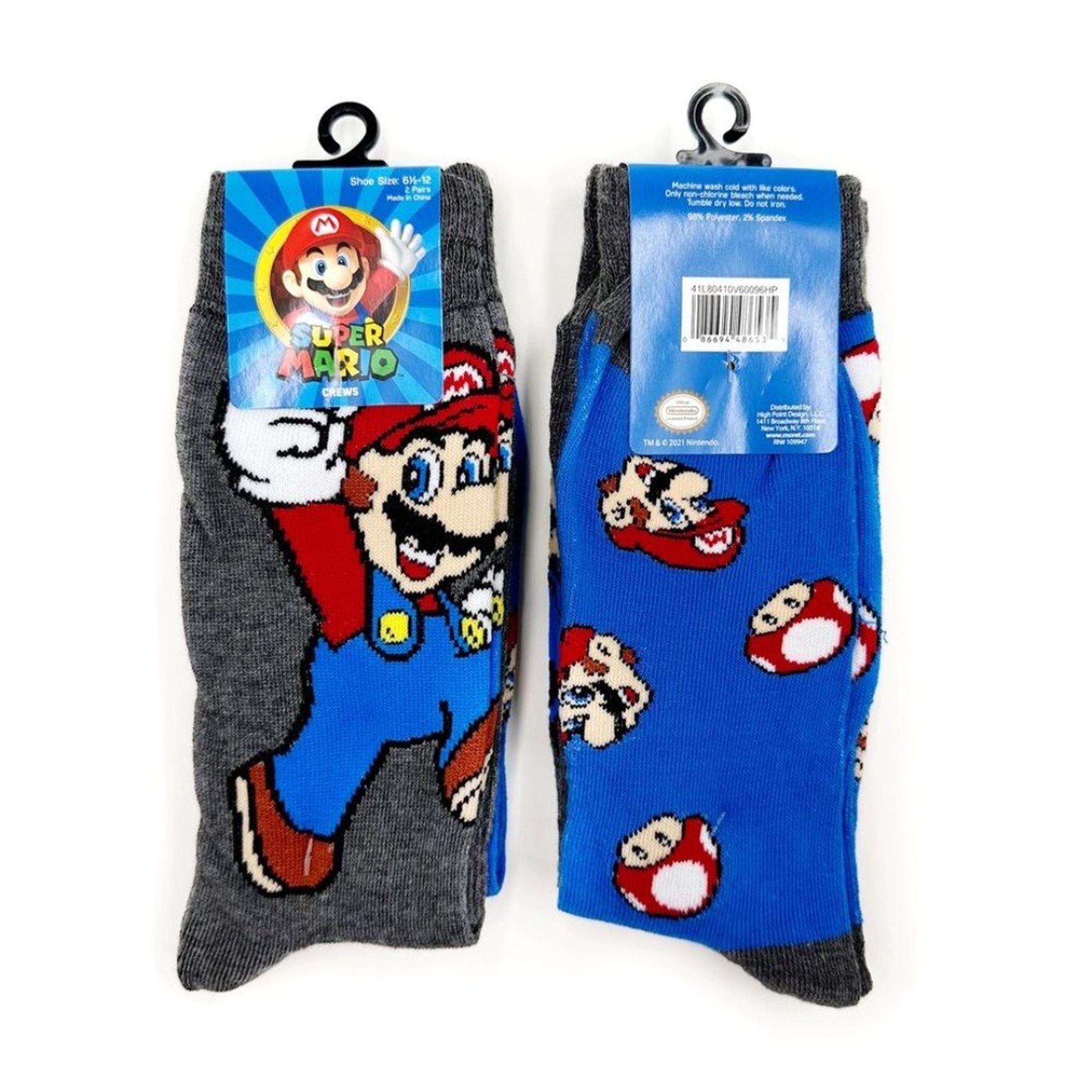 Nintendo Super Mario Crew Socks Toad Video Game Blue Red Mens Womens Fun Gift