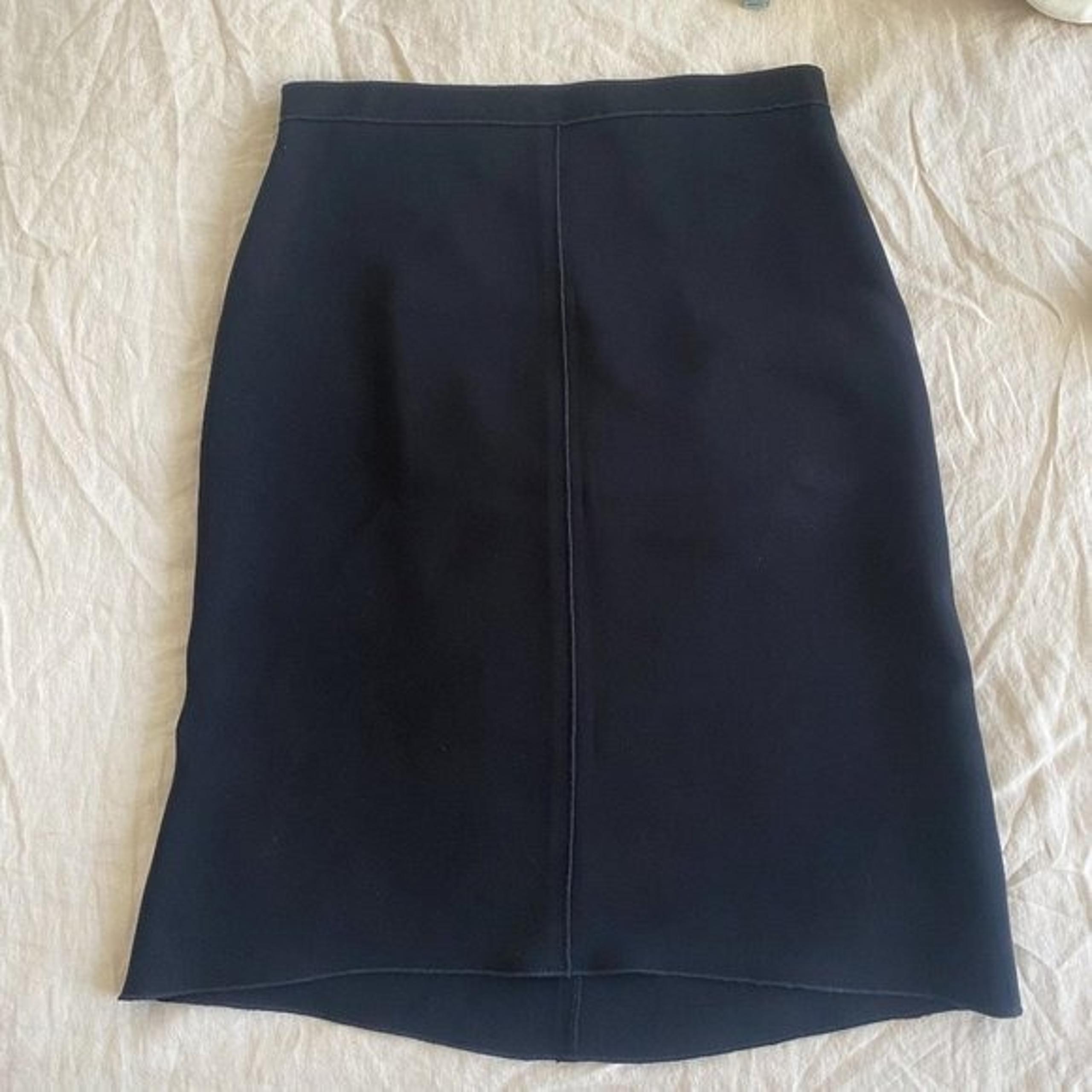 Club Monaco Black Raw Hem A-Line Midi Skirt