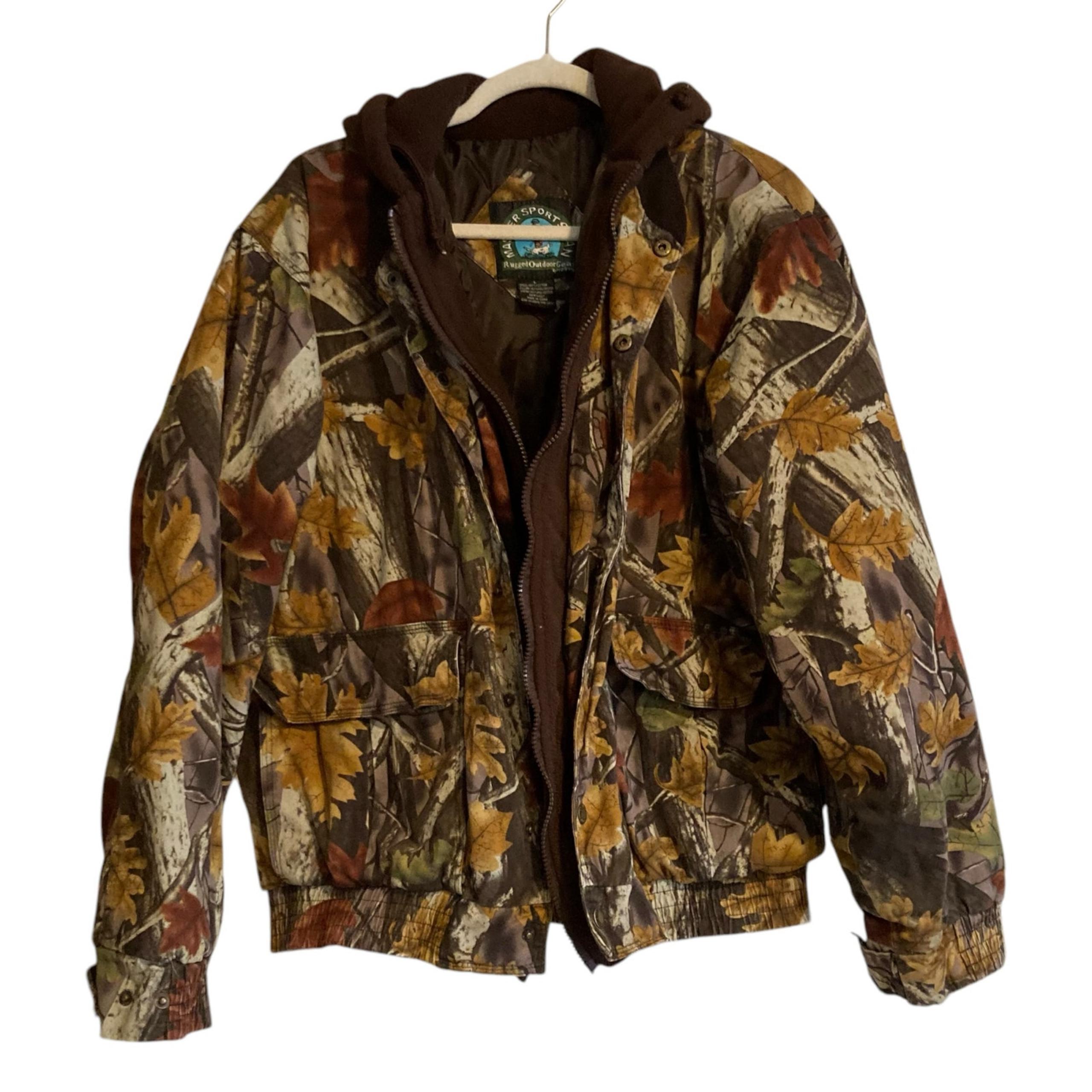 Vintage 90s Master Sportsman Camo Microfleece Lined Hooded Hunting Coat Sz Large