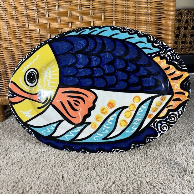 Vintage 60s Homer Laughlin 1919 big fish oval serving plate platter decor