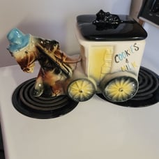 Vintage American Biisque Donkey Milk Cart Cookie Jar