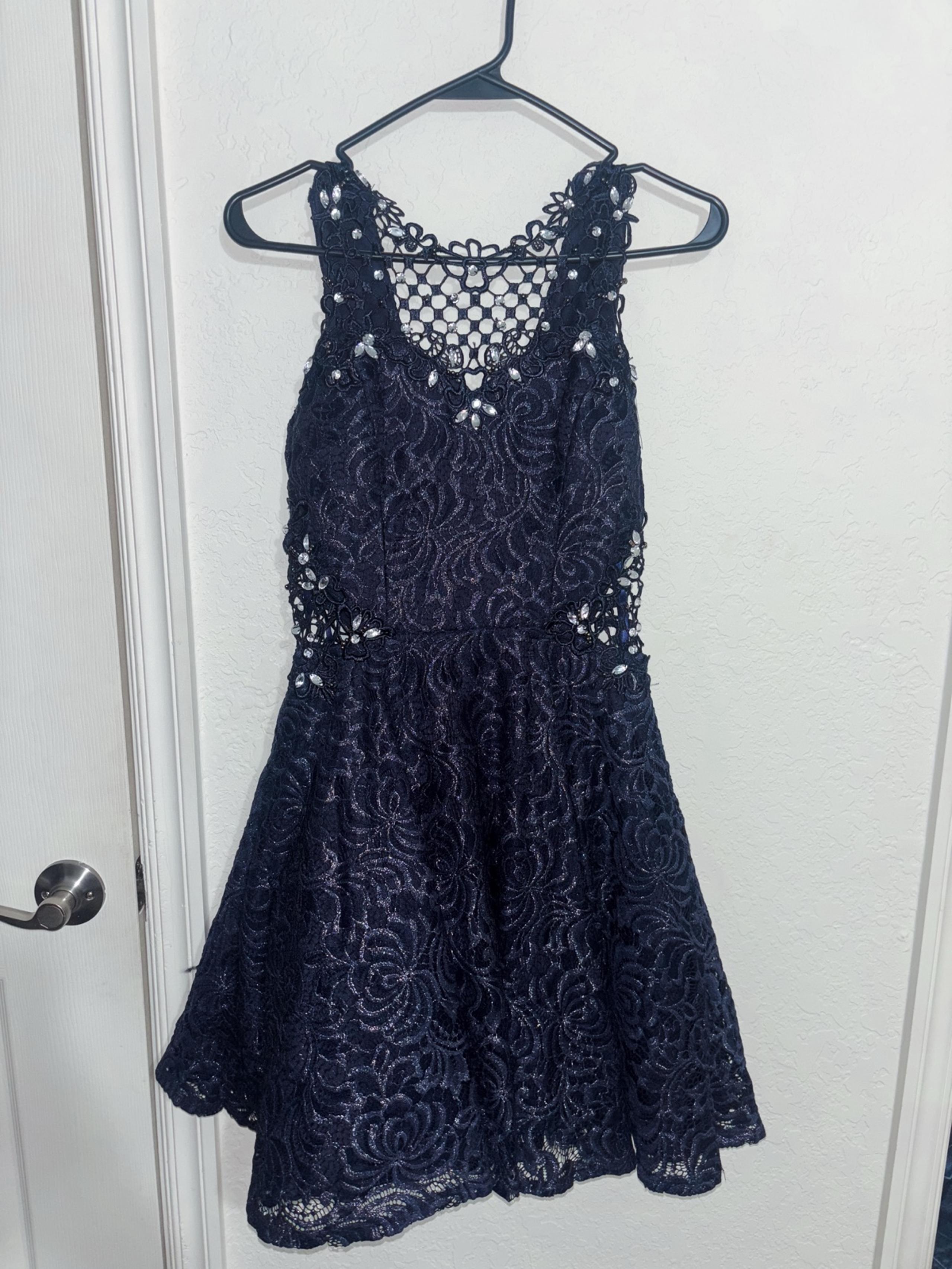 Jodi Kristopher Navy Blue Beaded Sleeveless Dress