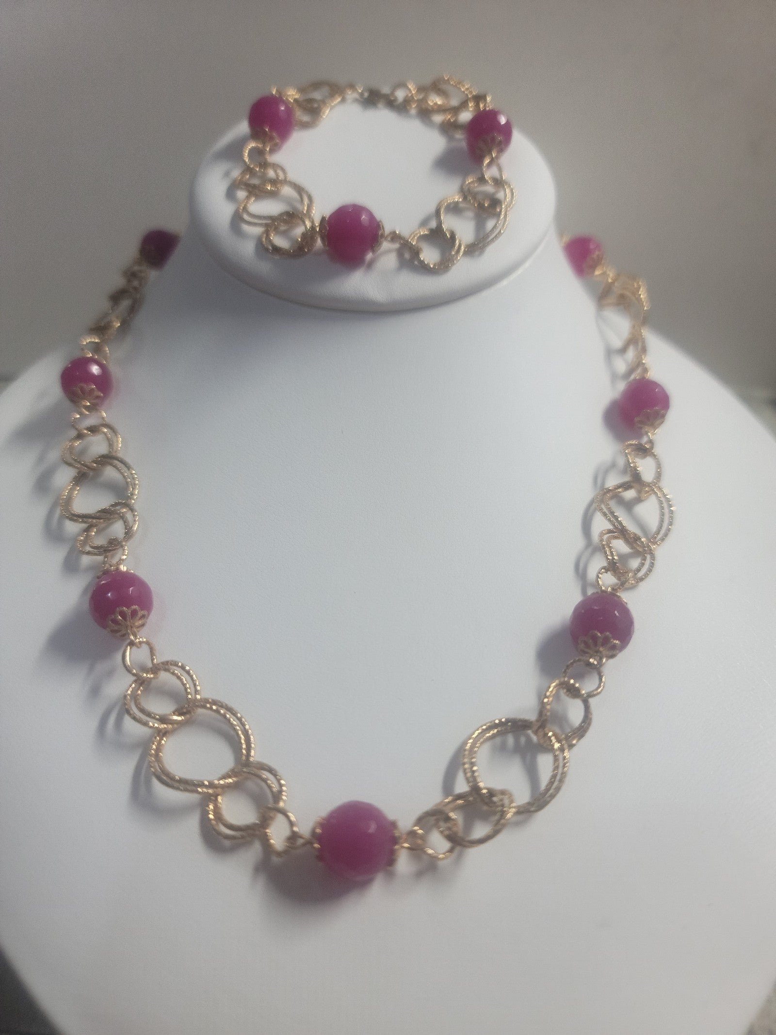 S95 Natural Ruby Station Link Necklace and Bracelet Set