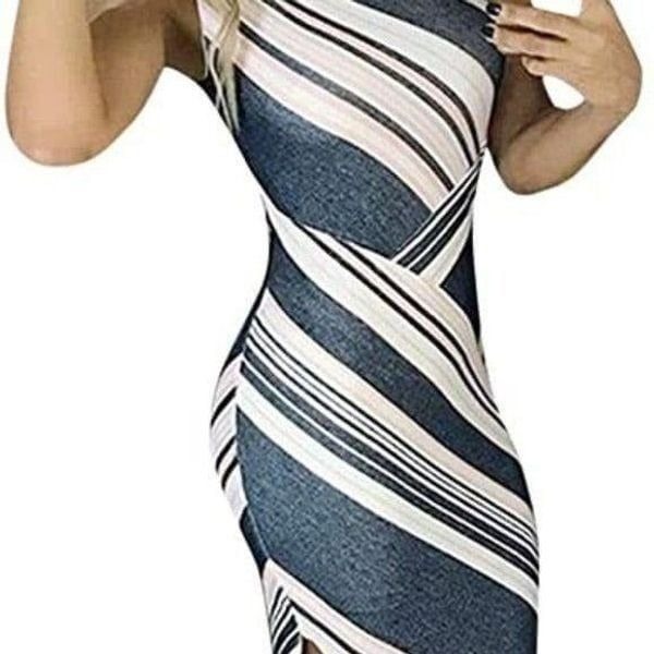 CBR Striped One Shoulder Dress Asymmetri