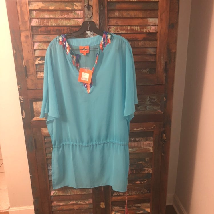 NWT Pia Pauro Aqua Cover Up Caftan XS