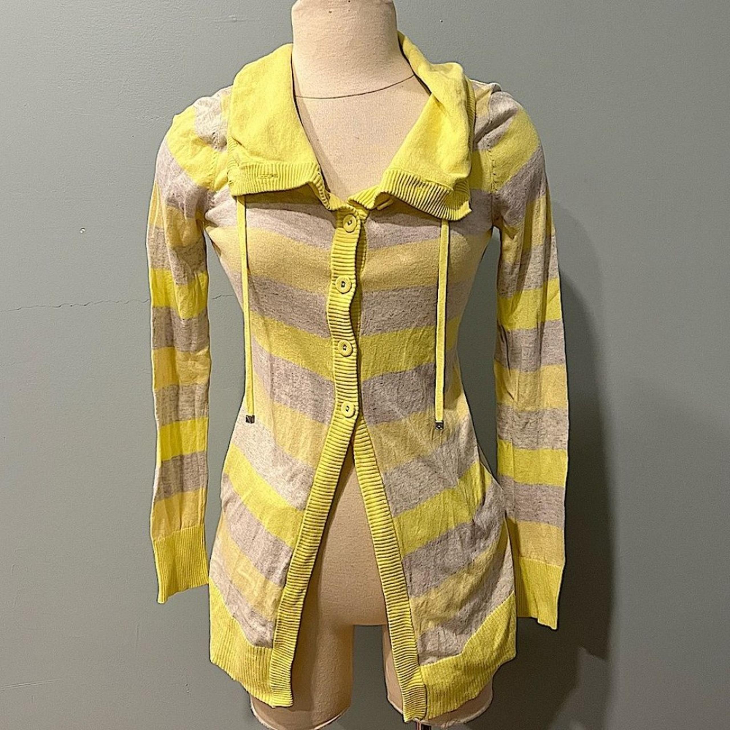 A/X Armani Exchange Cotton/Silk Blend Yellow & Grey Stripe Button Cardigan Med
