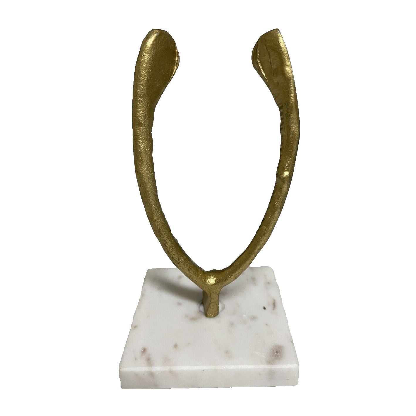 Decorative Gold Tone Wishbone Metal Sculpture on Marble Base 7 Tall