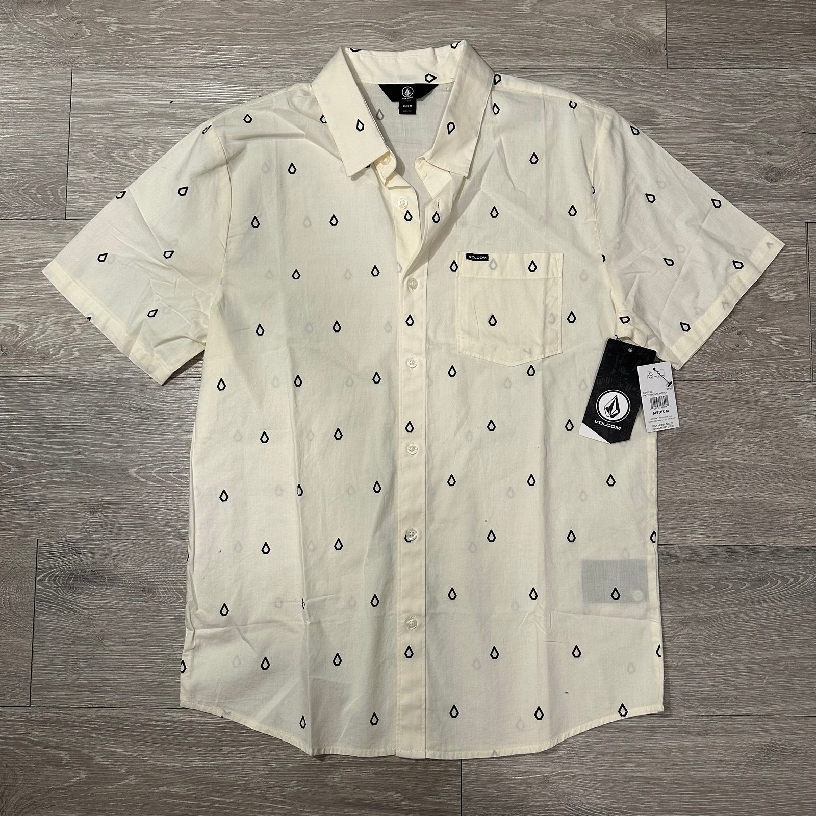 Volcom Patterson Short Sleeve Woven Shirt White Flash Men's Athletic Fit Size M
